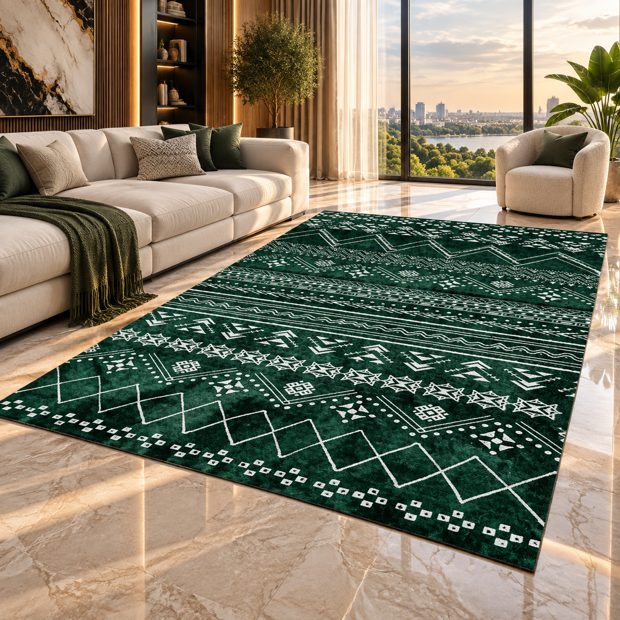 Moroccan Boho Flannel Area Rug | Non-Slip Printed Floor Mat