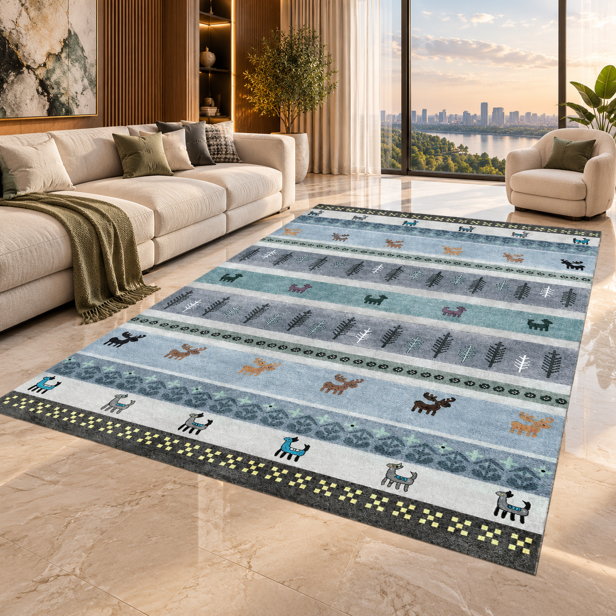 Moroccan Boho Flannel Area Rug | Non-Slip Printed Floor Mat