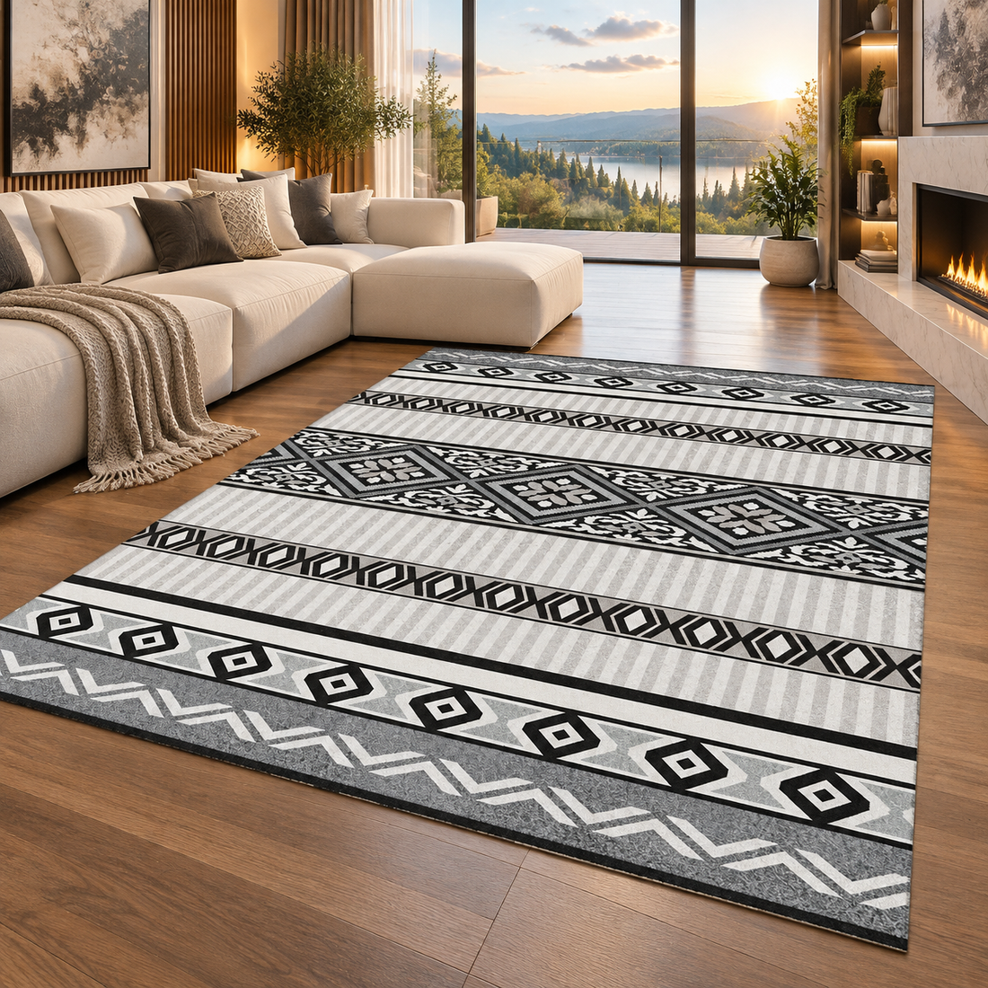 Moroccan Boho Flannel Area Rug | Non-Slip Printed Floor Mat