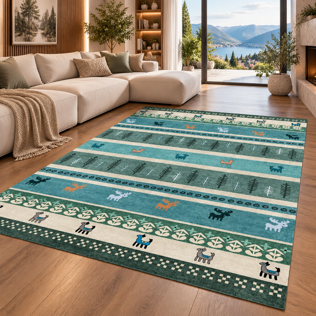 Moroccan Boho Flannel Area Rug | Non-Slip Printed Floor Mat