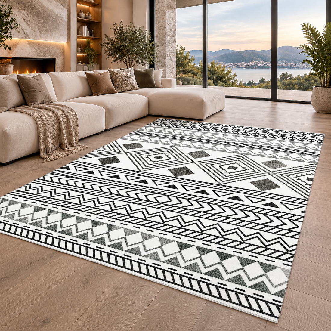 Moroccan Boho Flannel Area Rug | Non-Slip Printed Floor Mat
