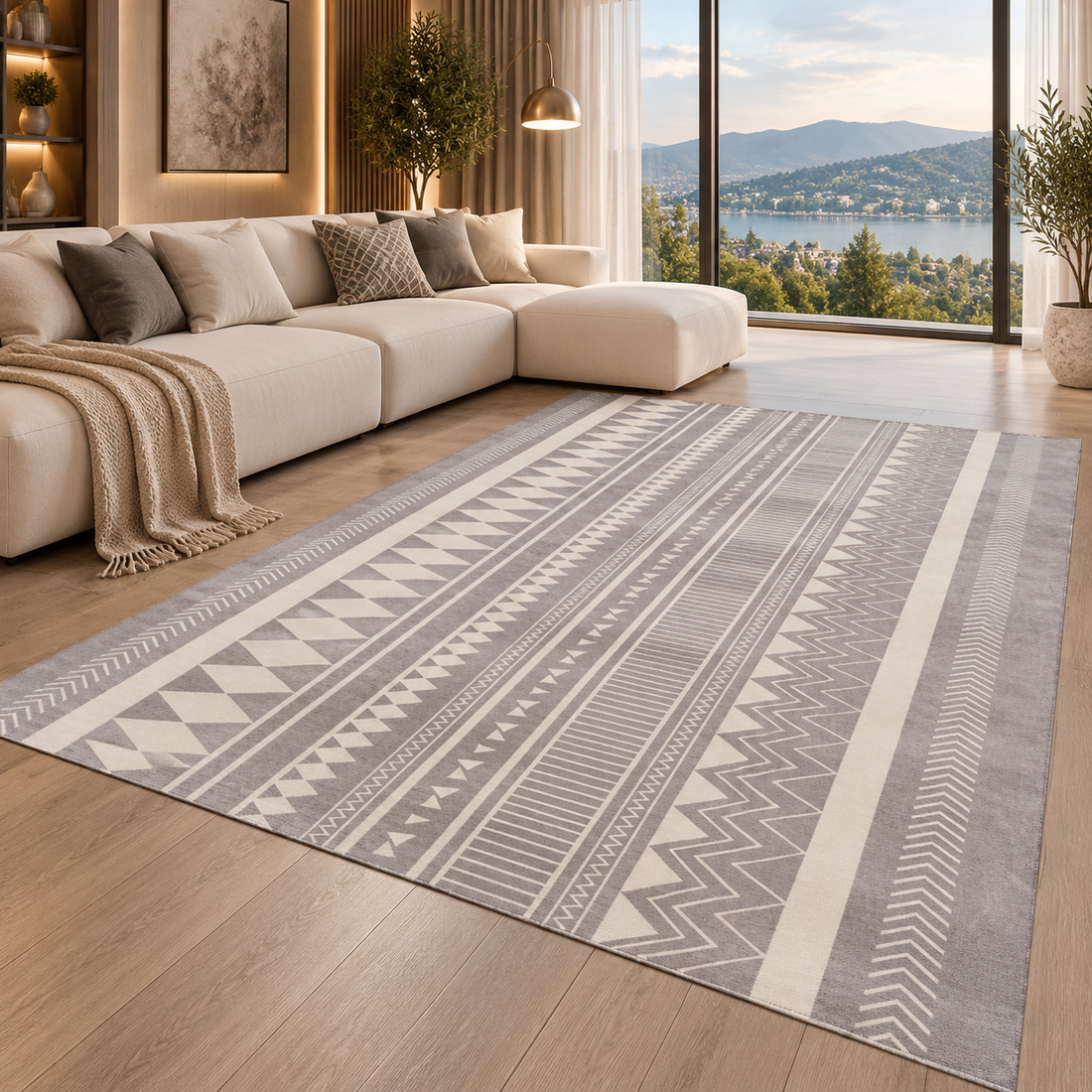 Moroccan Boho Flannel Area Rug | Non-Slip Printed Floor Mat
