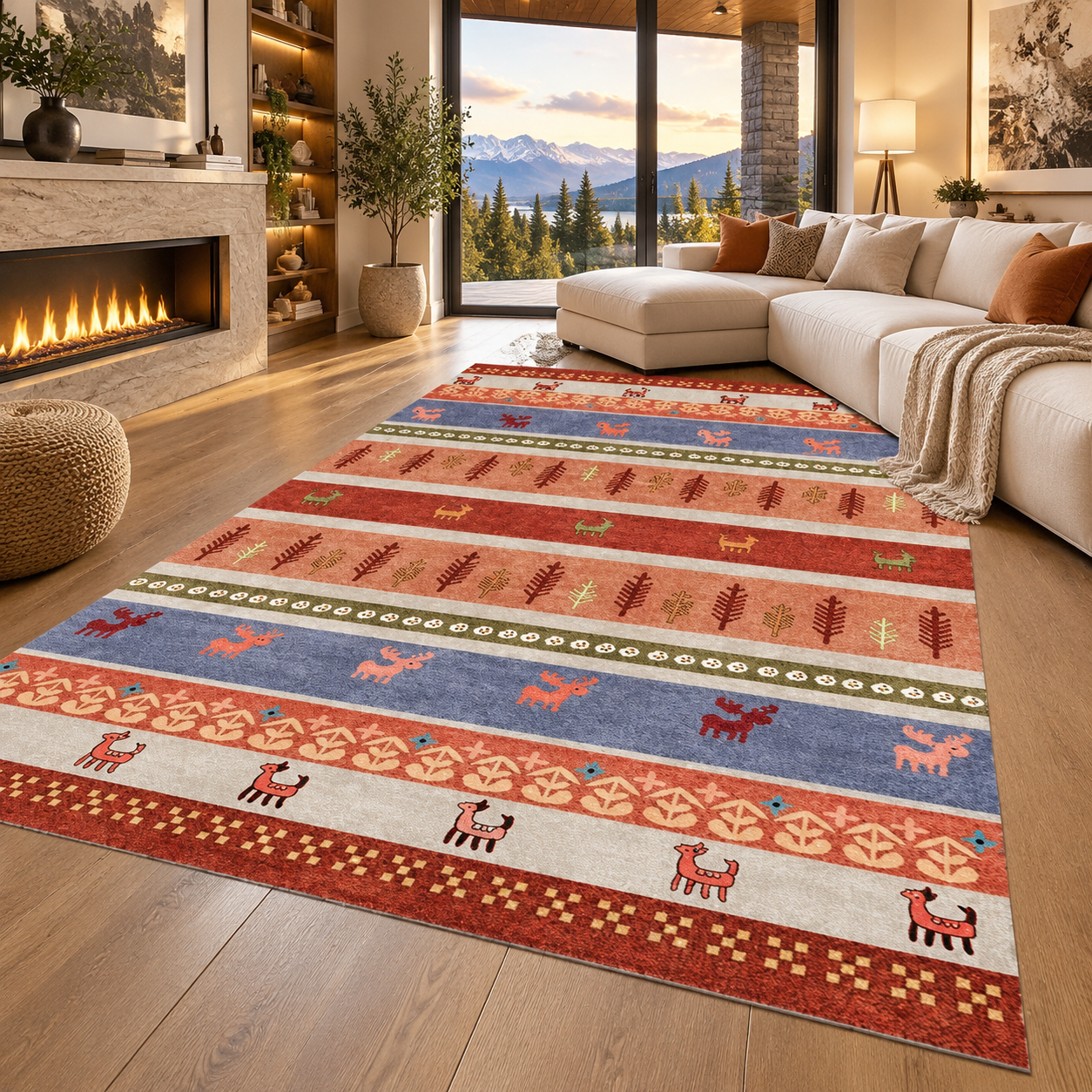 Moroccan Boho Flannel Area Rug | Non-Slip Printed Floor Mat