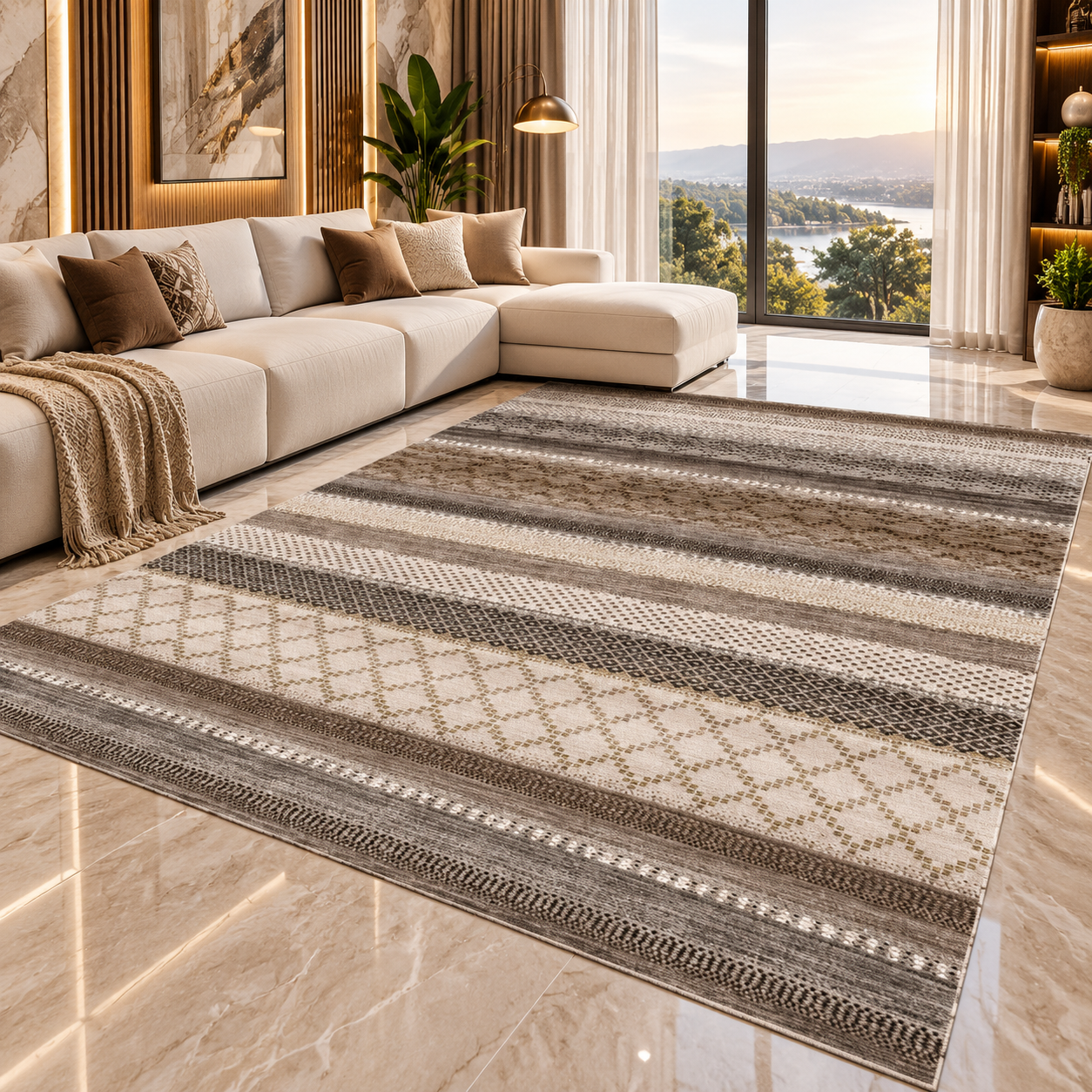 Moroccan Boho Flannel Area Rug | Non-Slip Printed Floor Mat