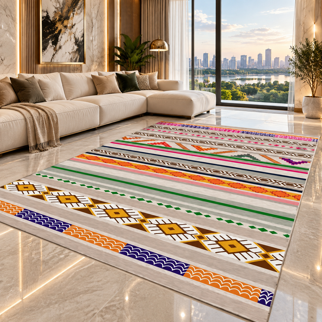Moroccan Boho Flannel Area Rug | Non-Slip Printed Floor Mat