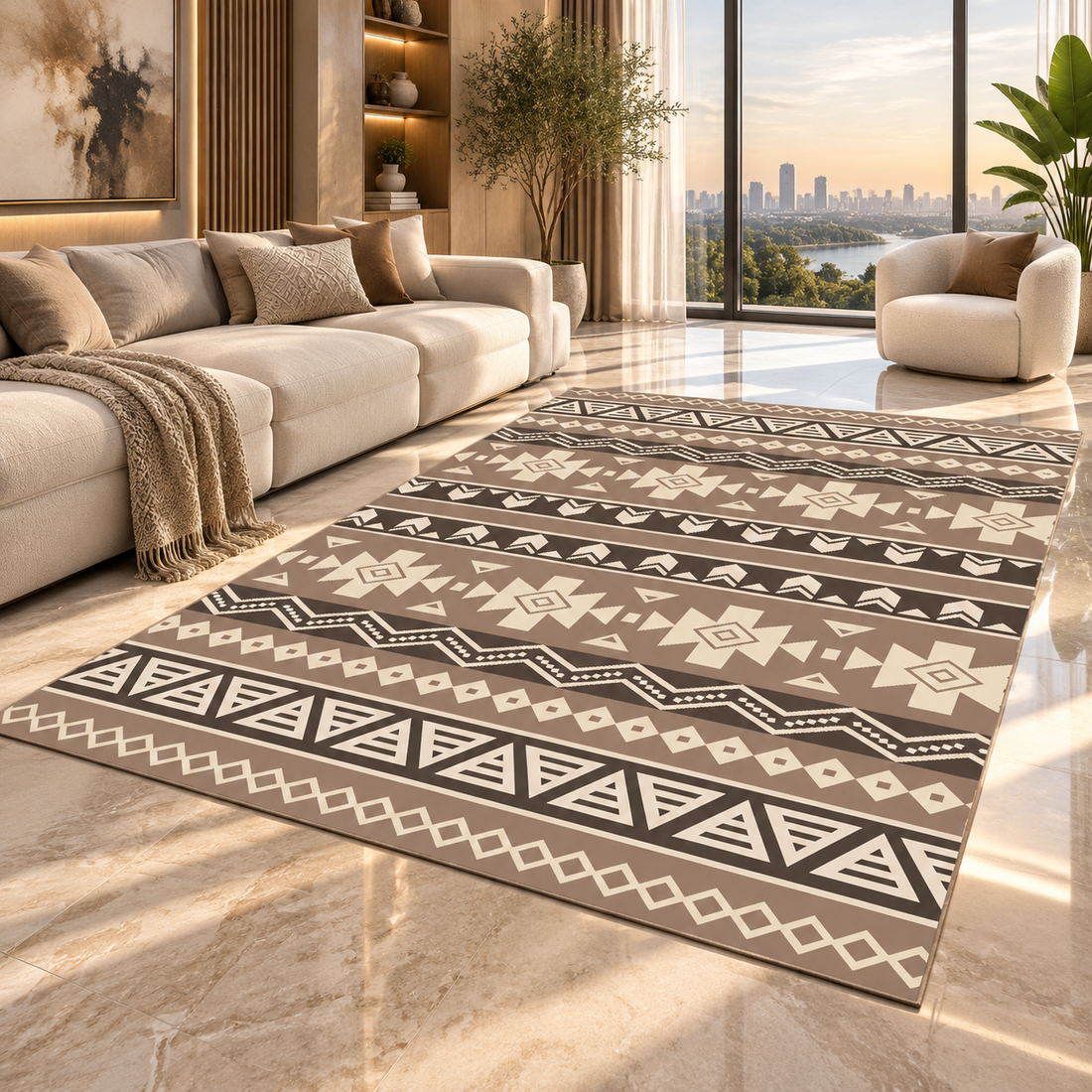 Moroccan Boho Flannel Area Rug | Non-Slip Printed Floor Mat