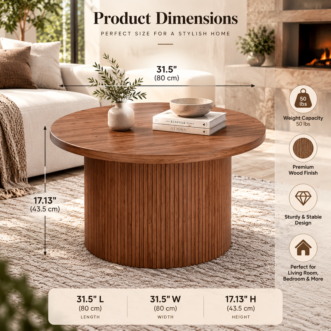 Round Tambour Wood Coffee Table