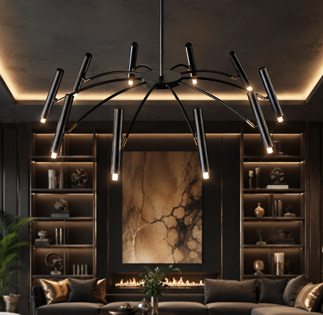 Modern Multi-Head Pendant Chandelier in Black & Gold