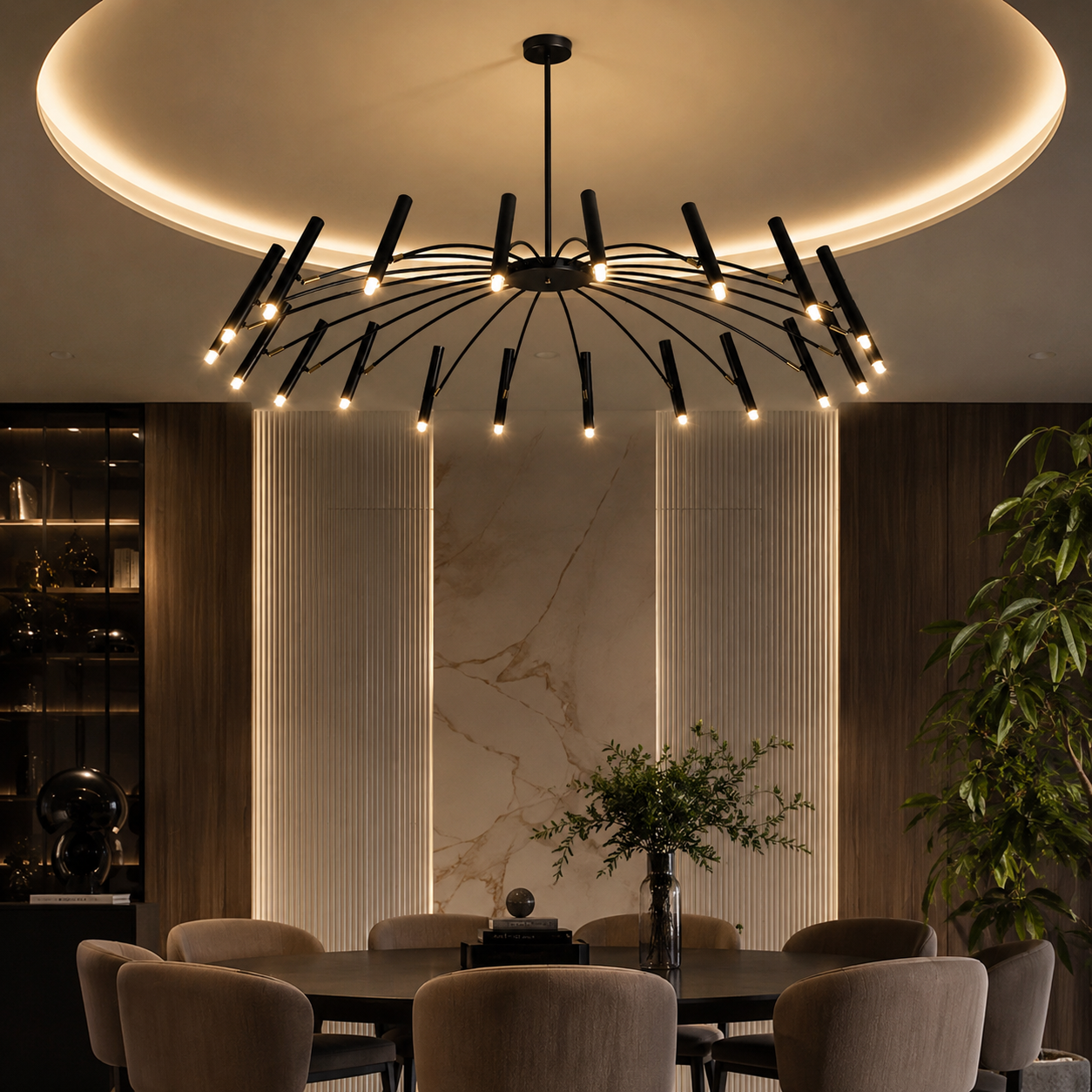Modern Multi-Head Pendant Chandelier in Black & Gold