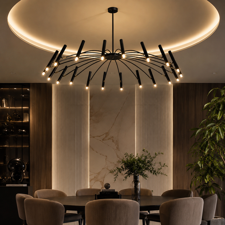 Modern Multi-Head Pendant Chandelier in Black & Gold