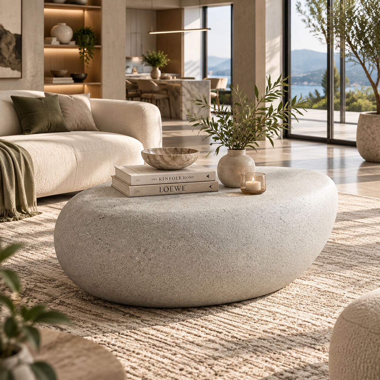 Round Travertine-Style Pedestal Coffee Table