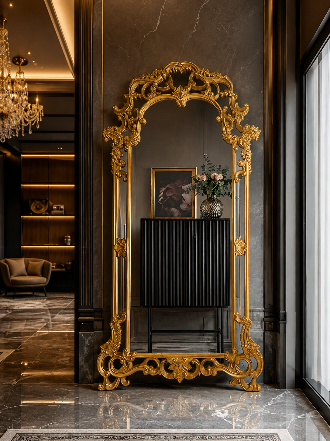 Ornate French-Style Full-Length Floor Mirror