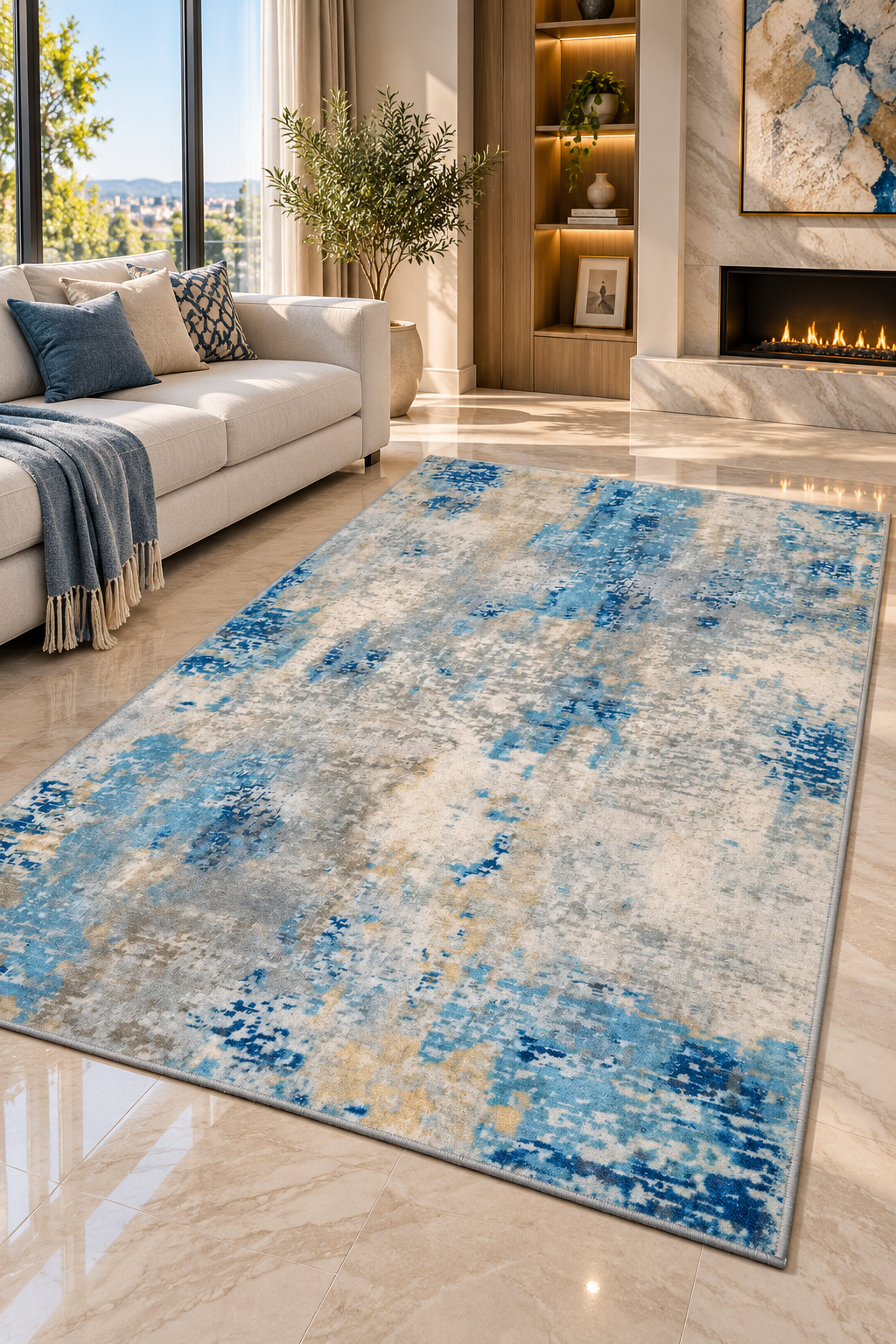 Classic Tufted Flannel Area Rug | Non-Slip Washable Carpet for Living Room, Bedroom & Entryway