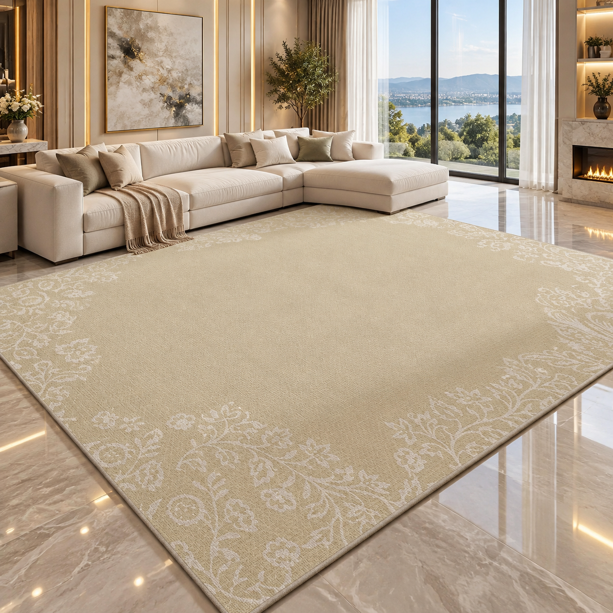 Solid Flannel Area Rug — Machine Washable, Non-Slip