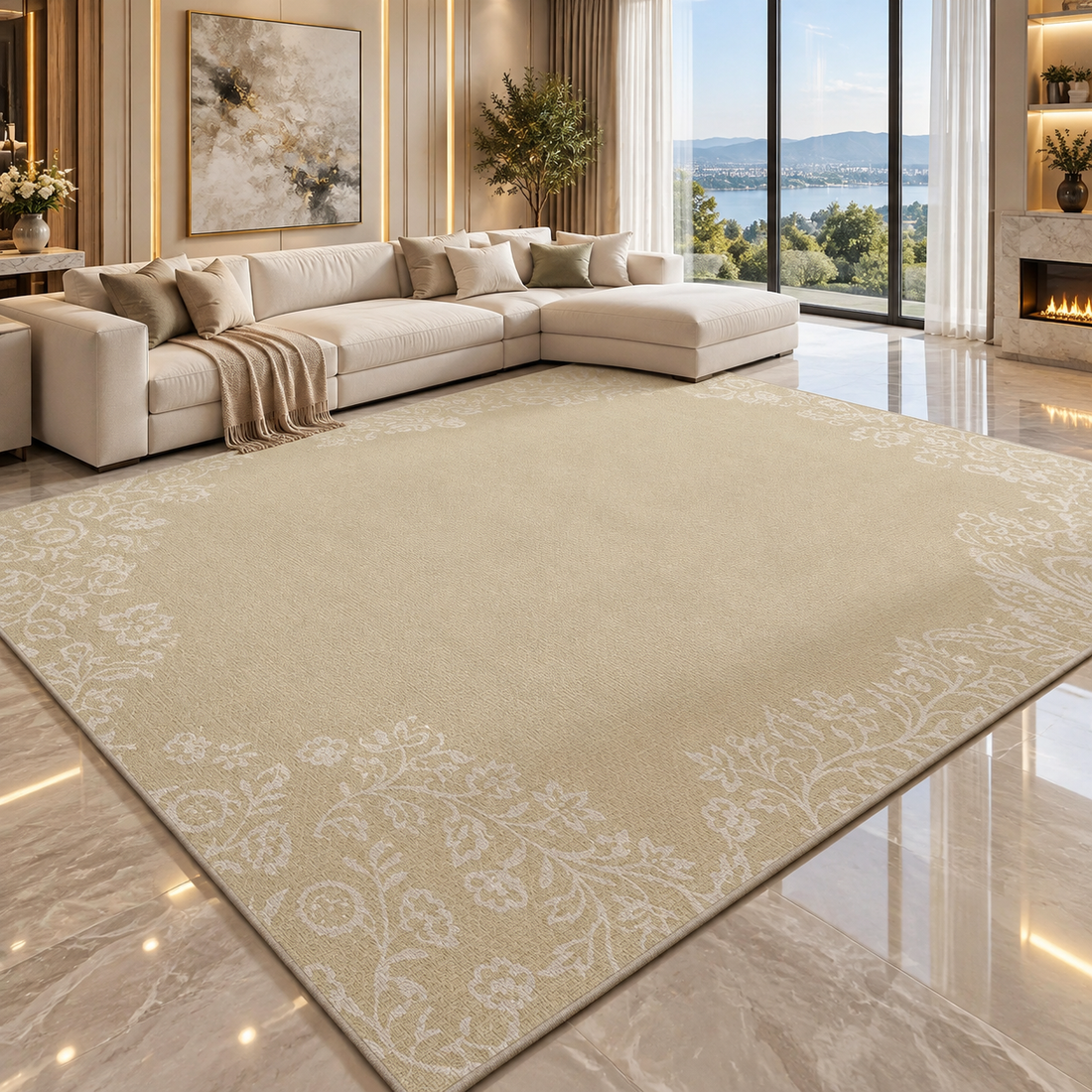 Solid Flannel Area Rug — Machine Washable, Non-Slip
