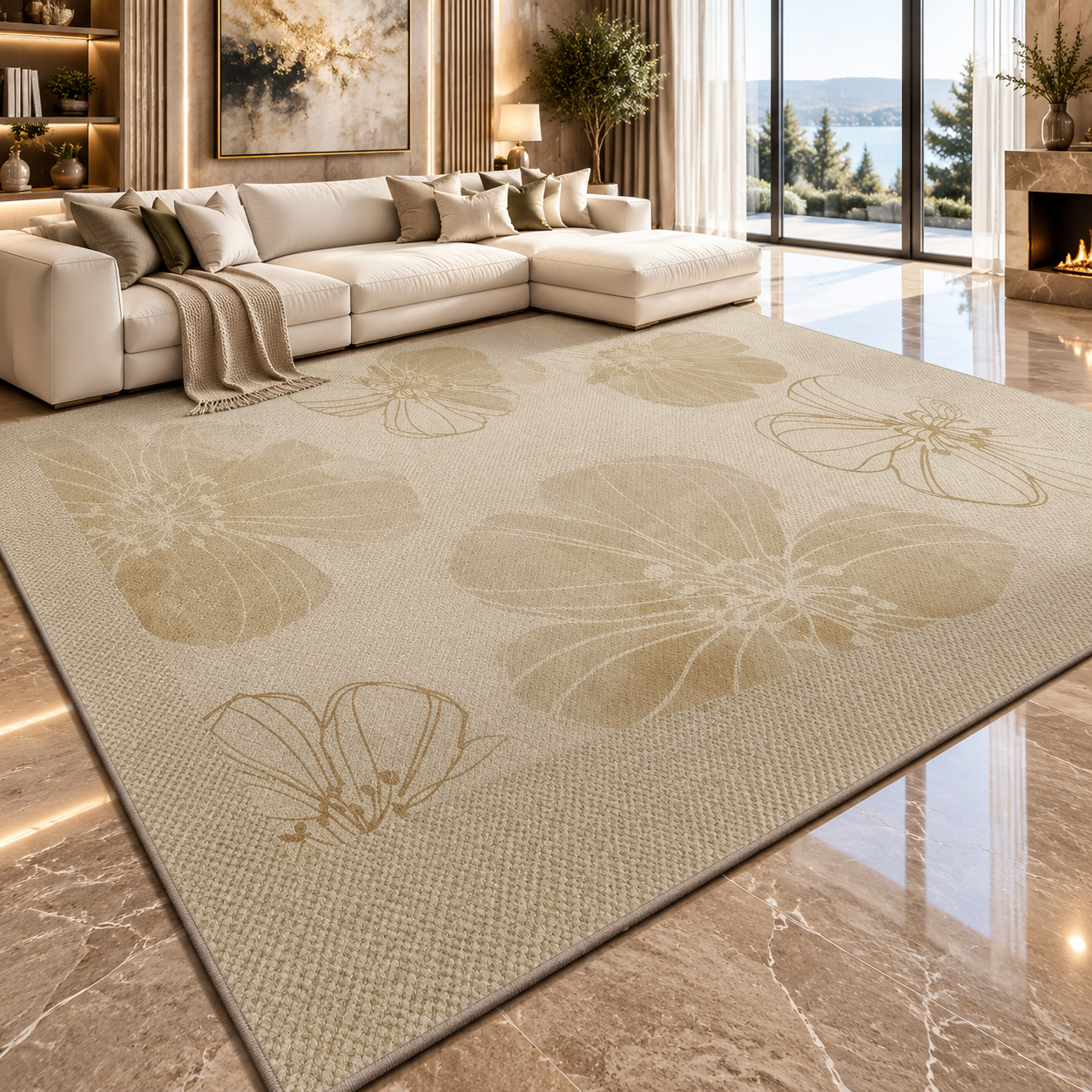 Solid Flannel Area Rug — Machine Washable, Non-Slip