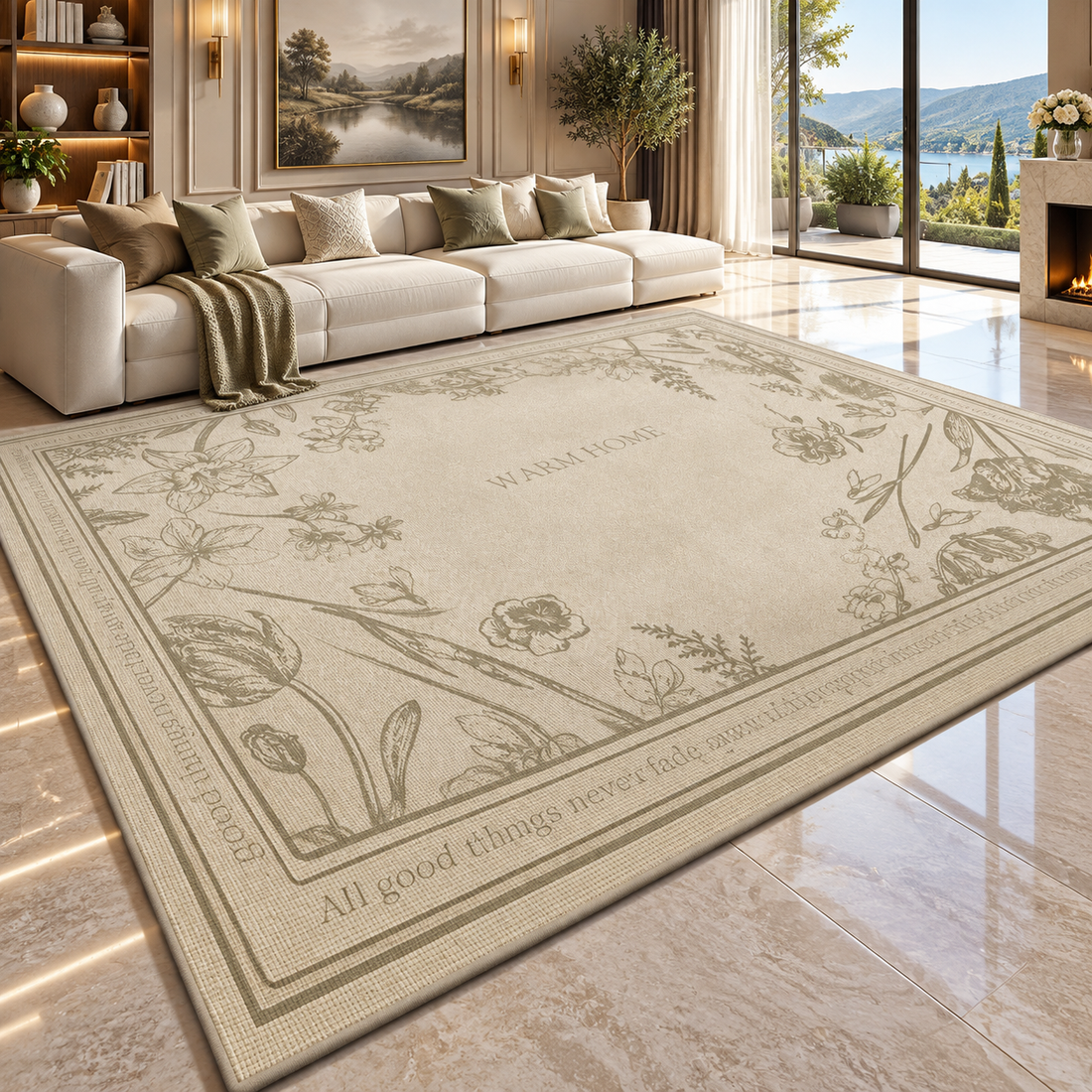Solid Flannel Area Rug — Machine Washable, Non-Slip