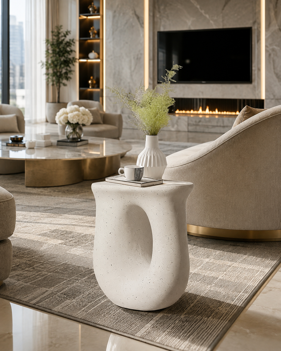 Modern U-Shaped Geometric Side Table