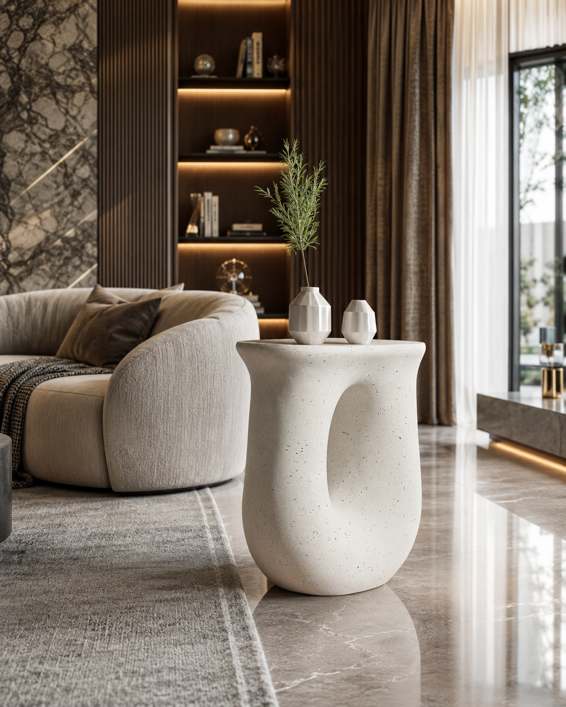 Modern U-Shaped Geometric Side Table