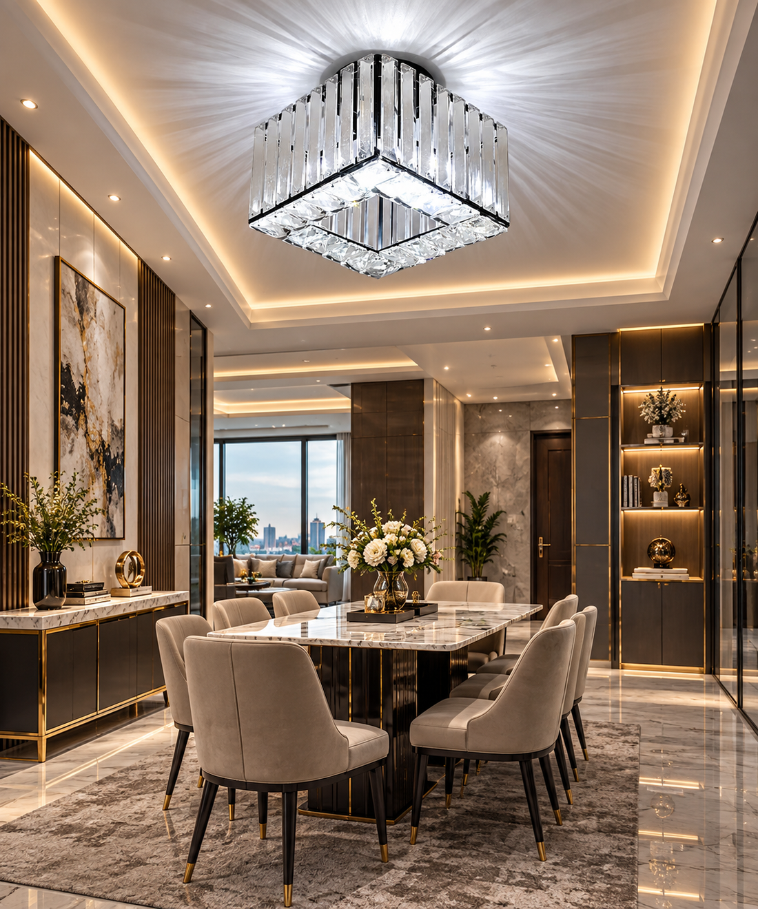 Modern Crystal Flush Mount Chandelier