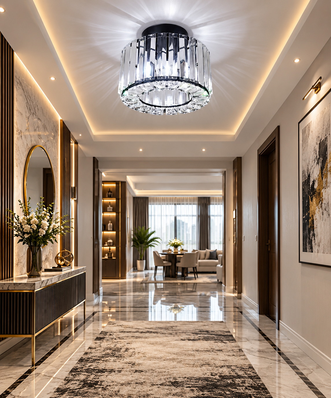 Modern Crystal Flush Mount Chandelier