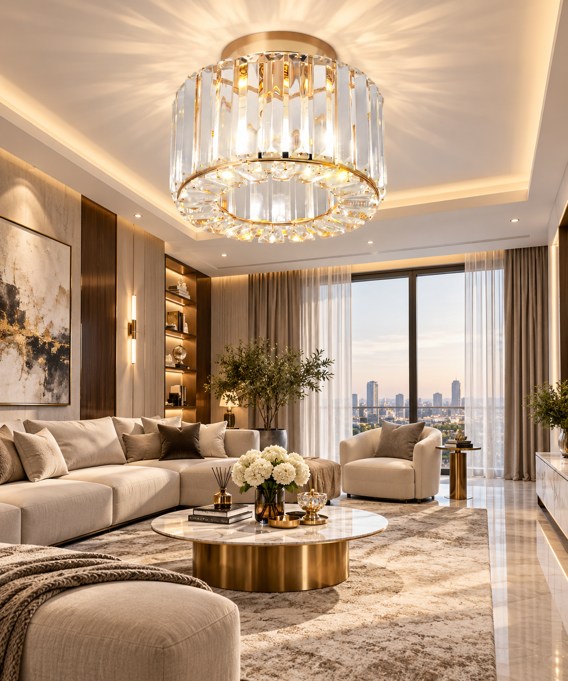 Modern Crystal Flush Mount Chandelier