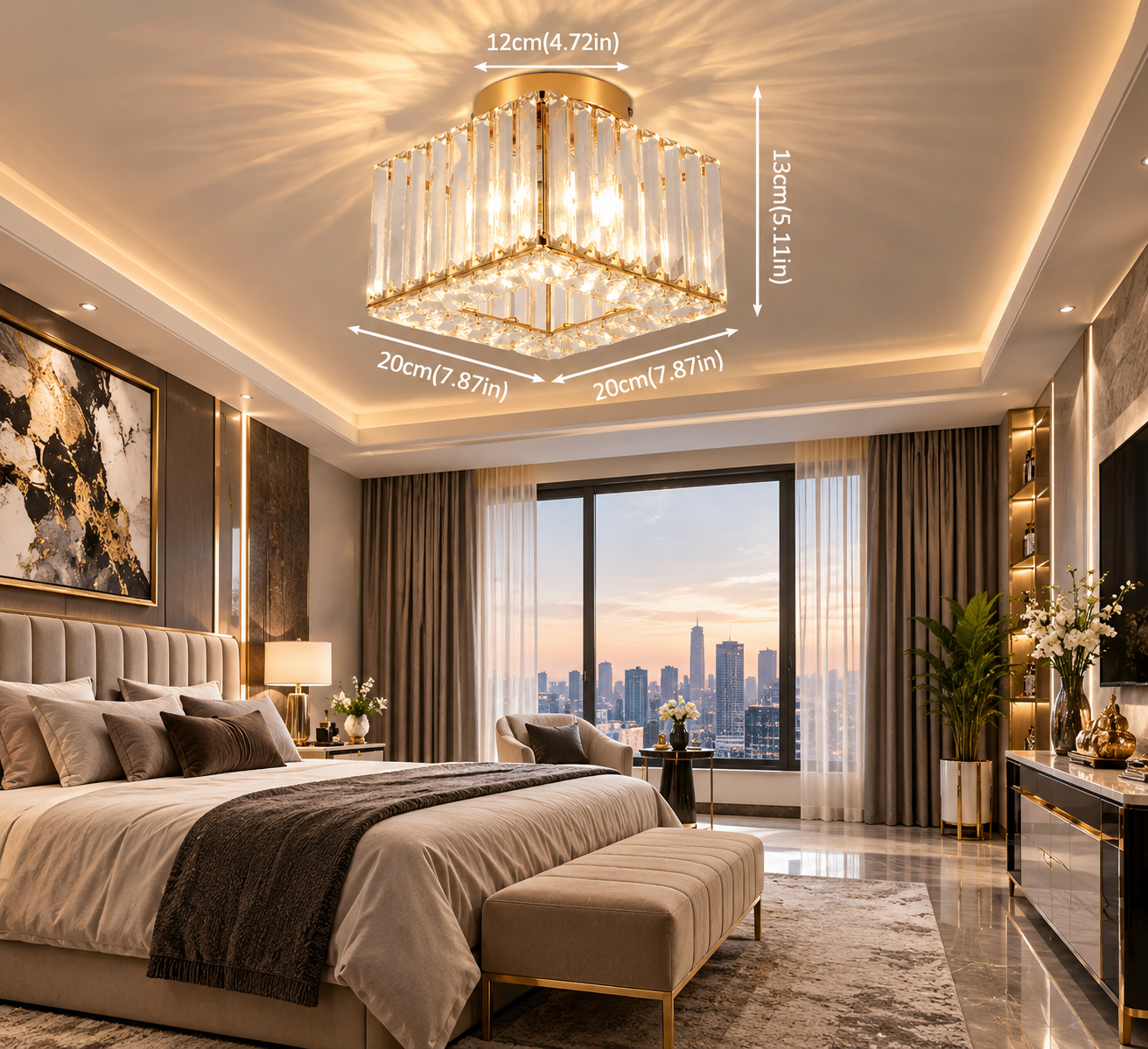 Modern Crystal Flush Mount Chandelier