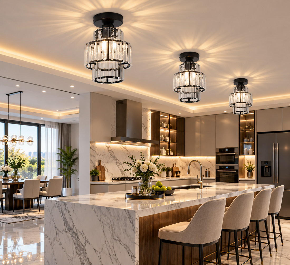 Modern Crystal Flush Mount Chandelier