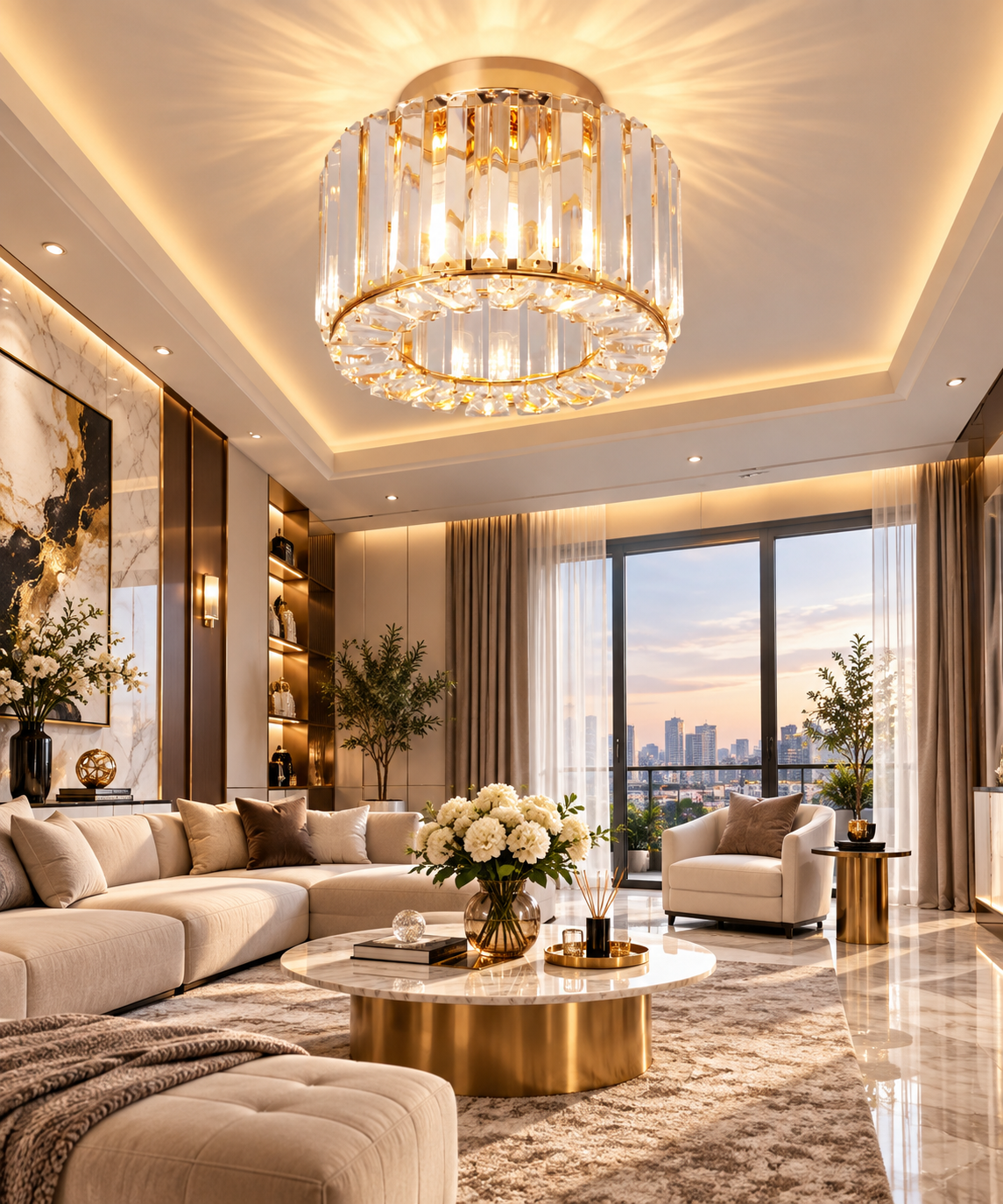 Modern Crystal Flush Mount Chandelier