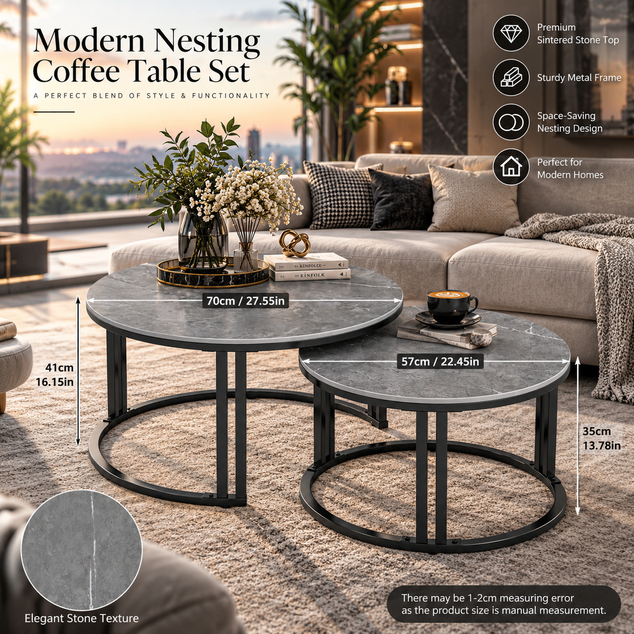 Modern Round Nesting Coffee Tables – Set of 2