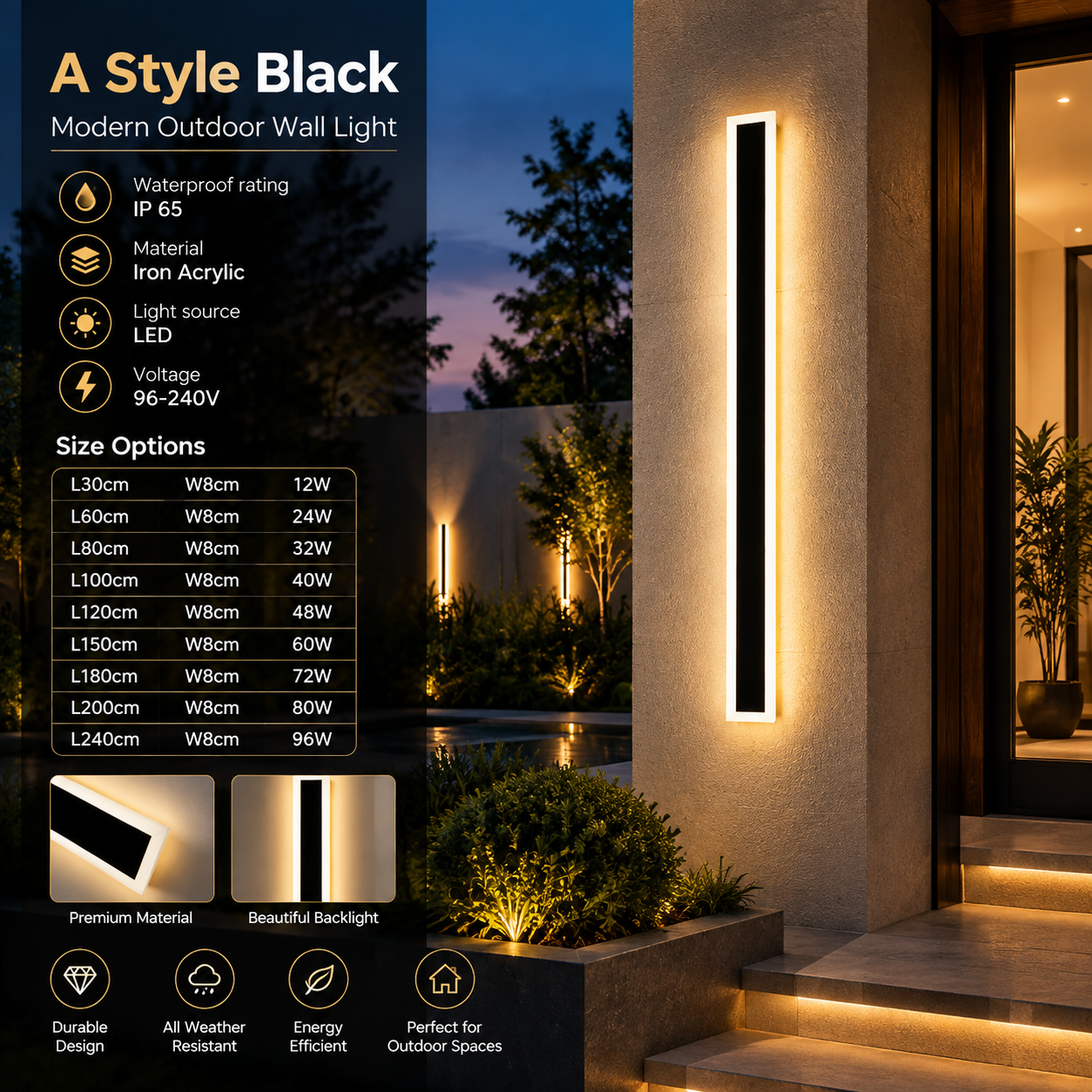 Outdoor Waterproof LED Strip Wall Lamp for Porch, Garden & Hallway