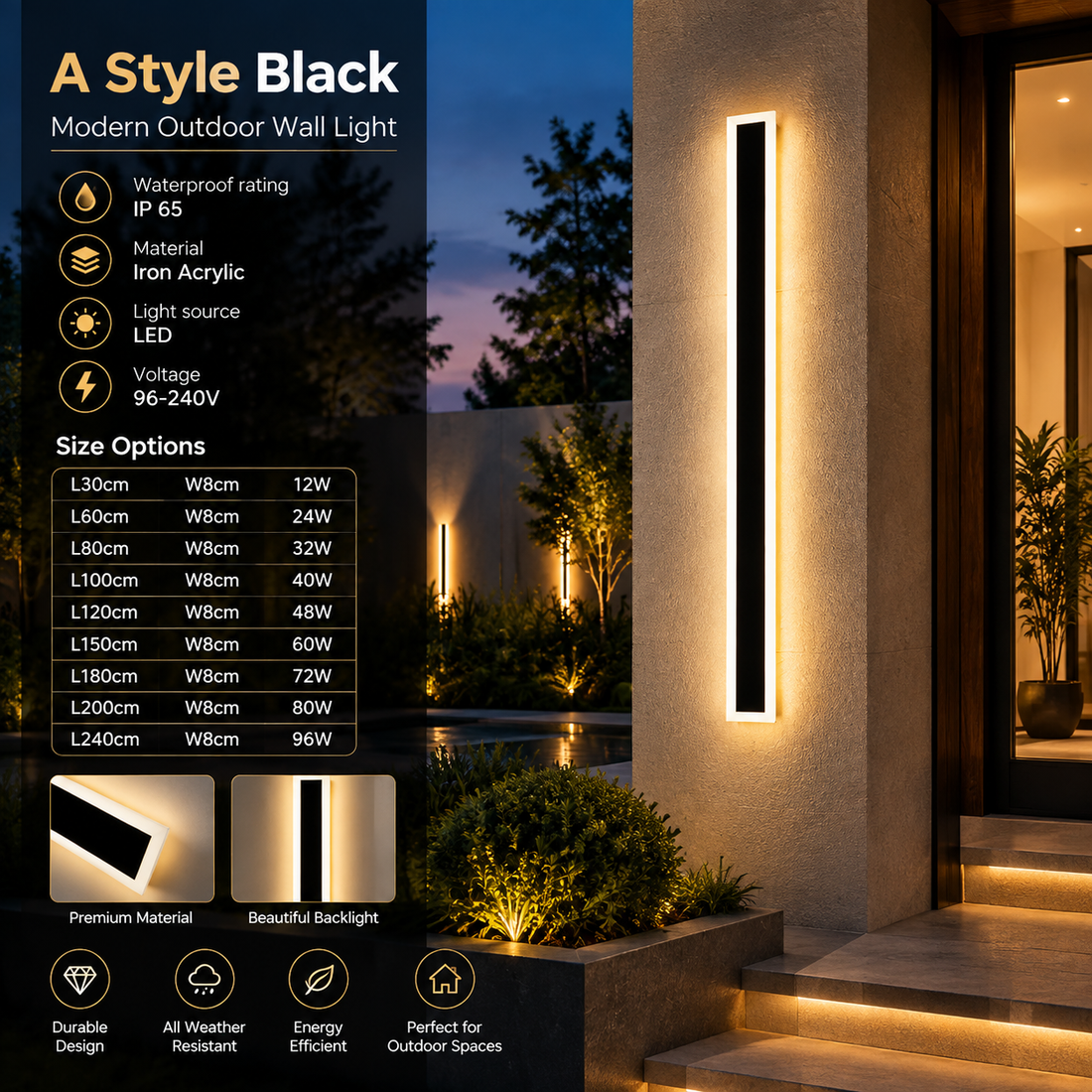 Outdoor Waterproof LED Strip Wall Lamp for Porch, Garden & Hallway