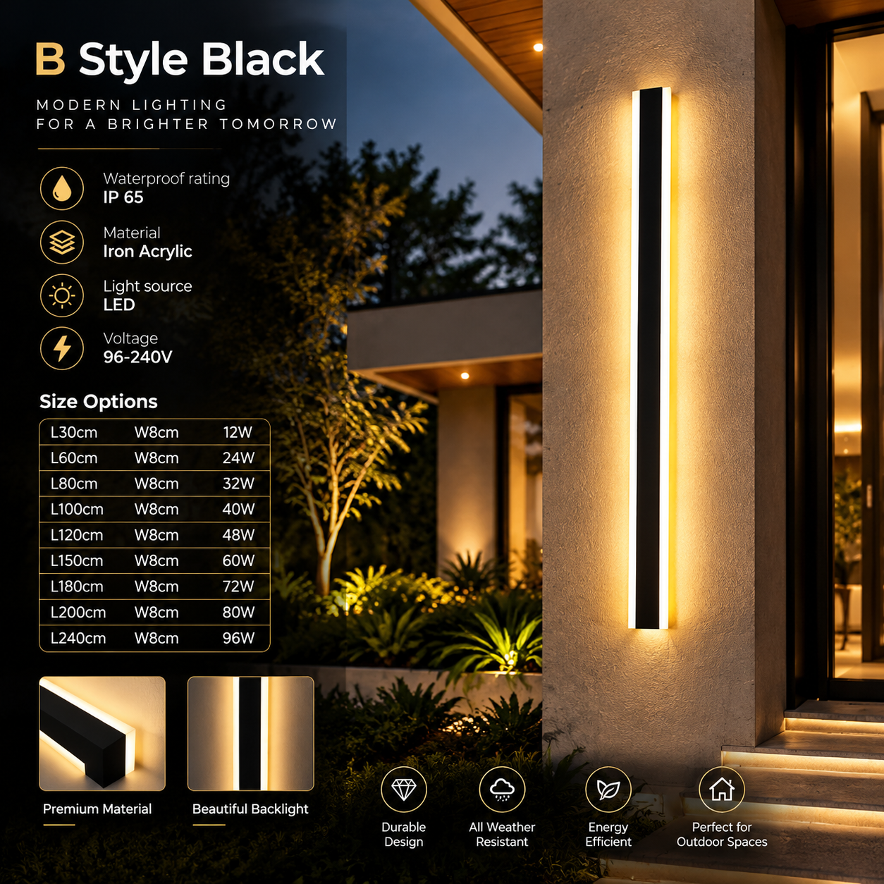Outdoor Waterproof LED Strip Wall Lamp for Porch, Garden & Hallway