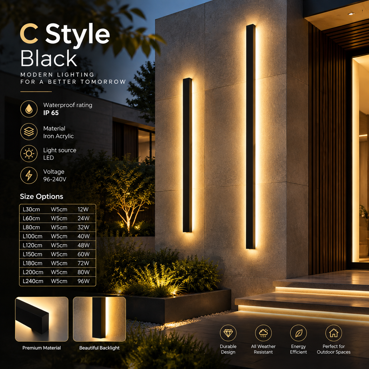 Outdoor Waterproof LED Strip Wall Lamp for Porch, Garden & Hallway