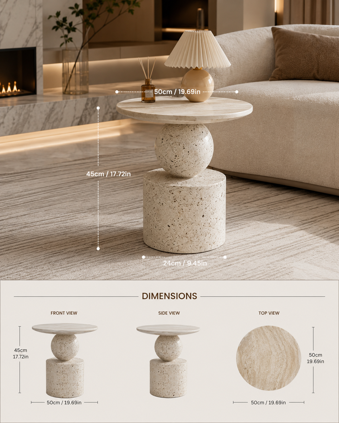 Modern Cream Round Side Table