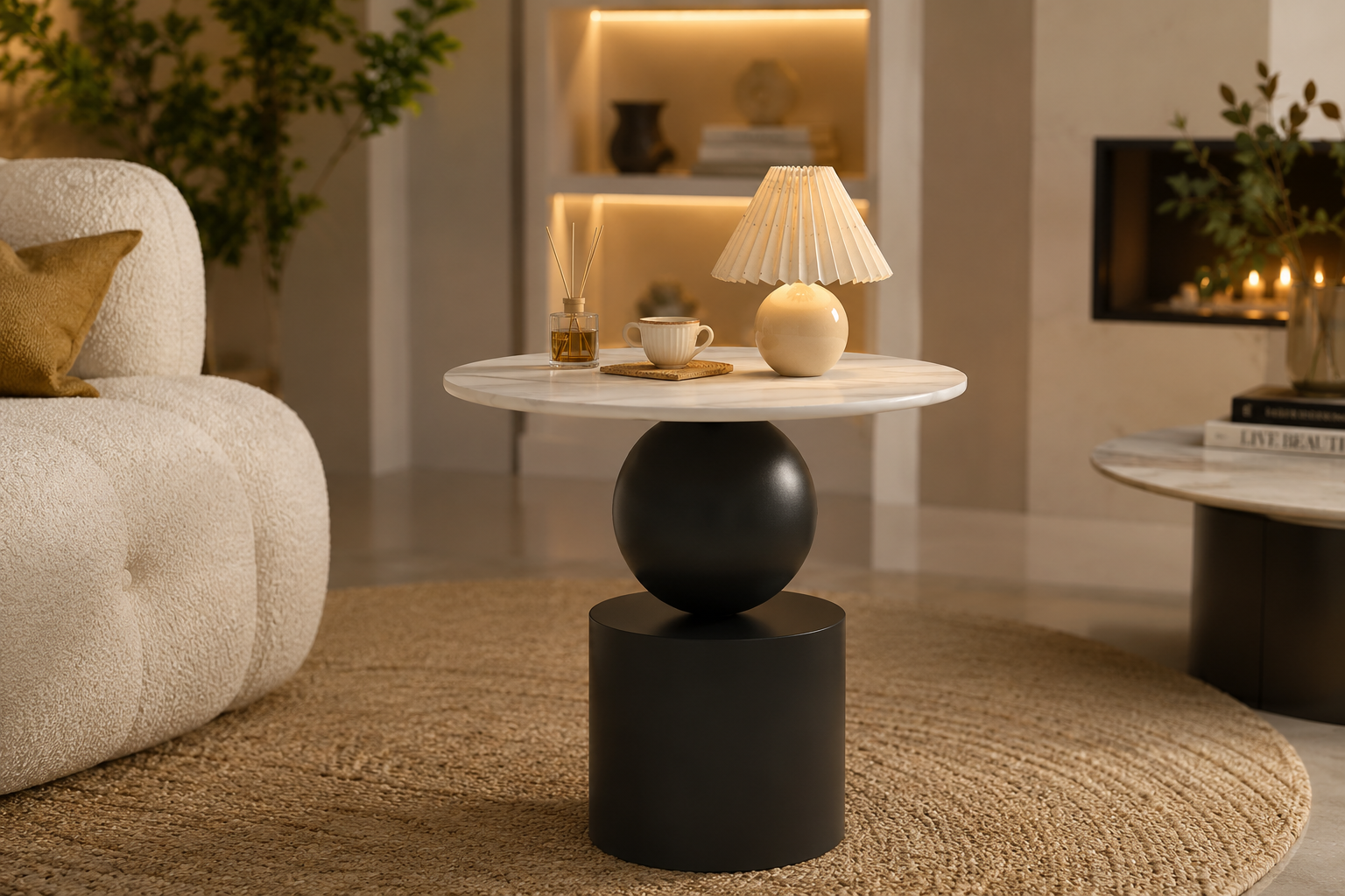 Modern Cream Round Side Table