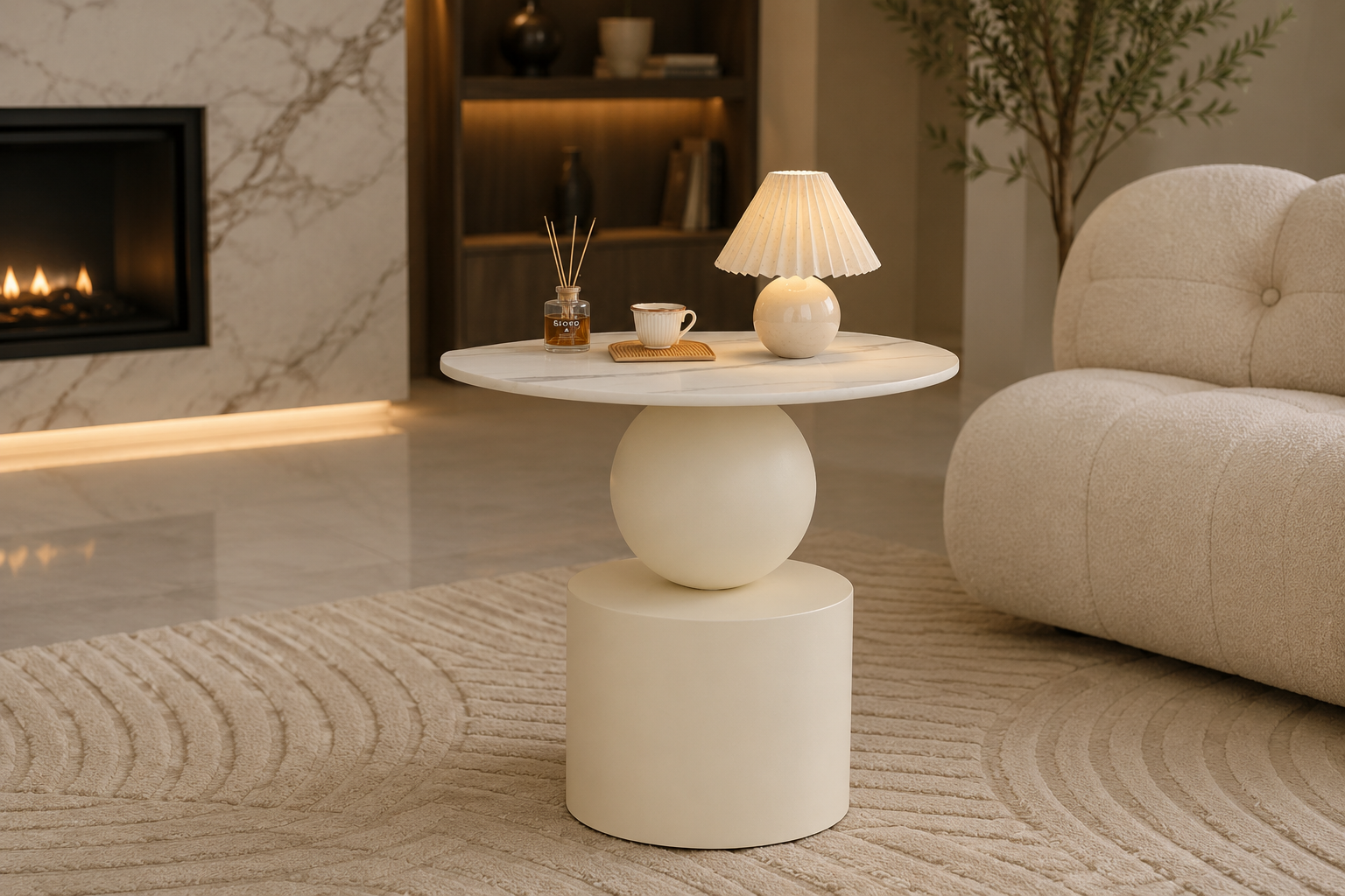 Modern Cream Round Side Table