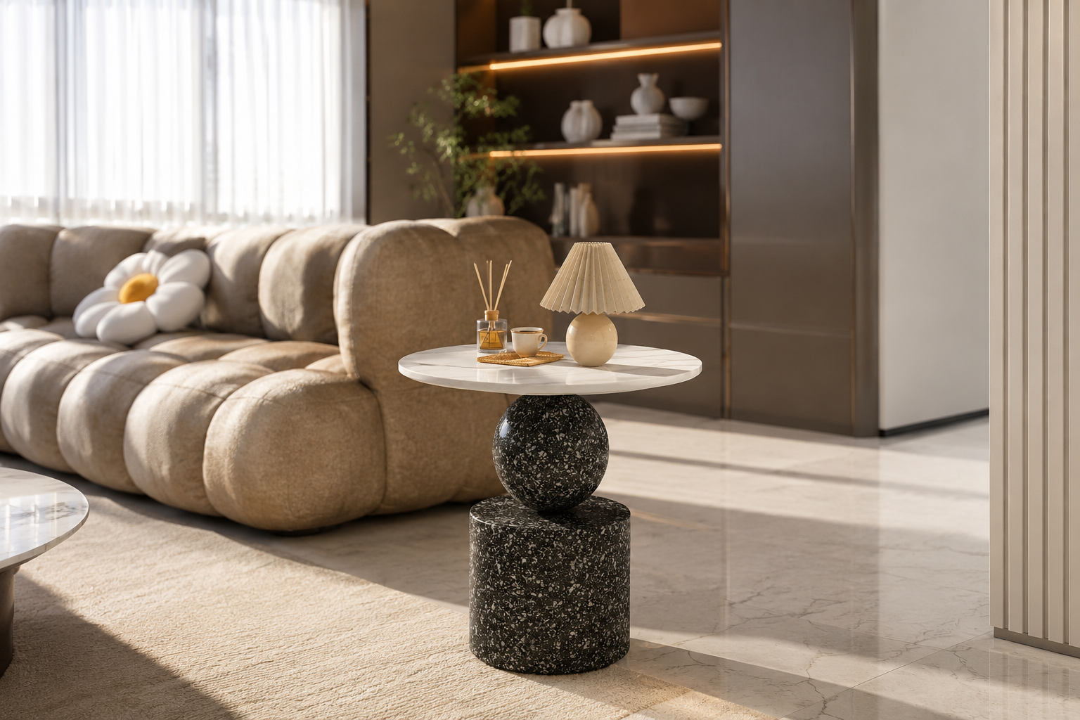 Modern Cream Round Side Table