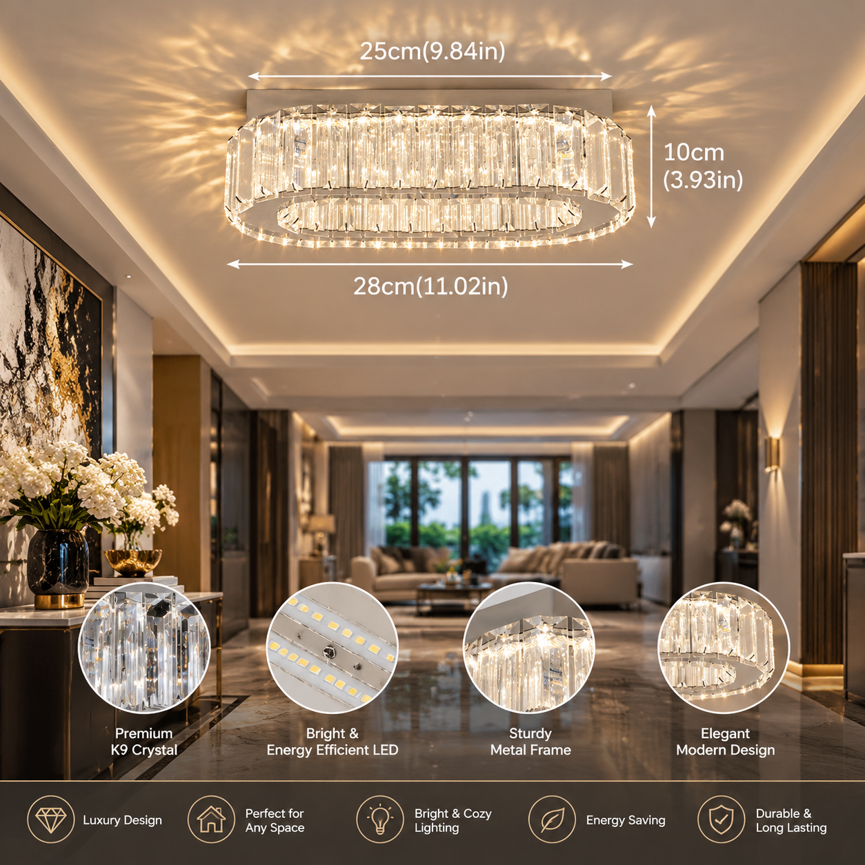 Crystal LED Chandelier for Hotel Lobby & Dining Room