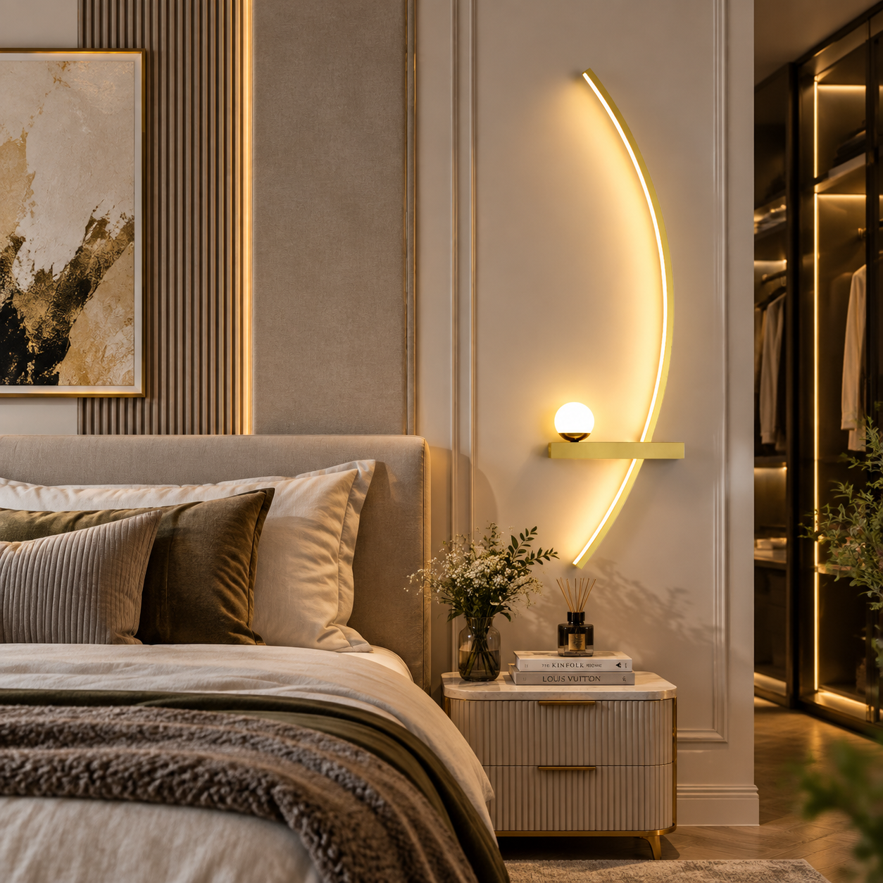 Modern LED Linear Wall Sconce in Black & Gold