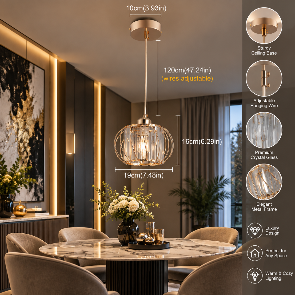 Crystal Lantern Pendant Light for Kitchen Island & Hallway