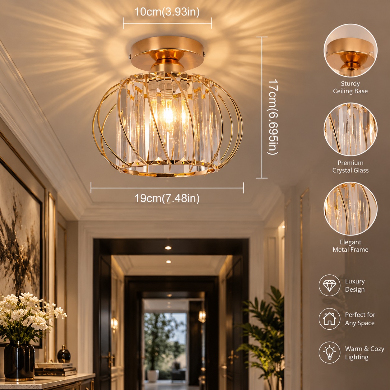 Crystal Lantern Pendant Light for Kitchen Island & Hallway