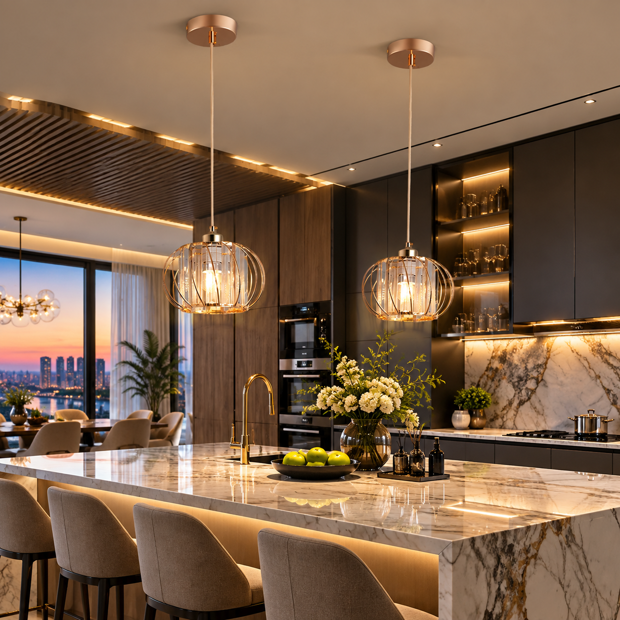 Crystal Lantern Pendant Light for Kitchen Island & Hallway