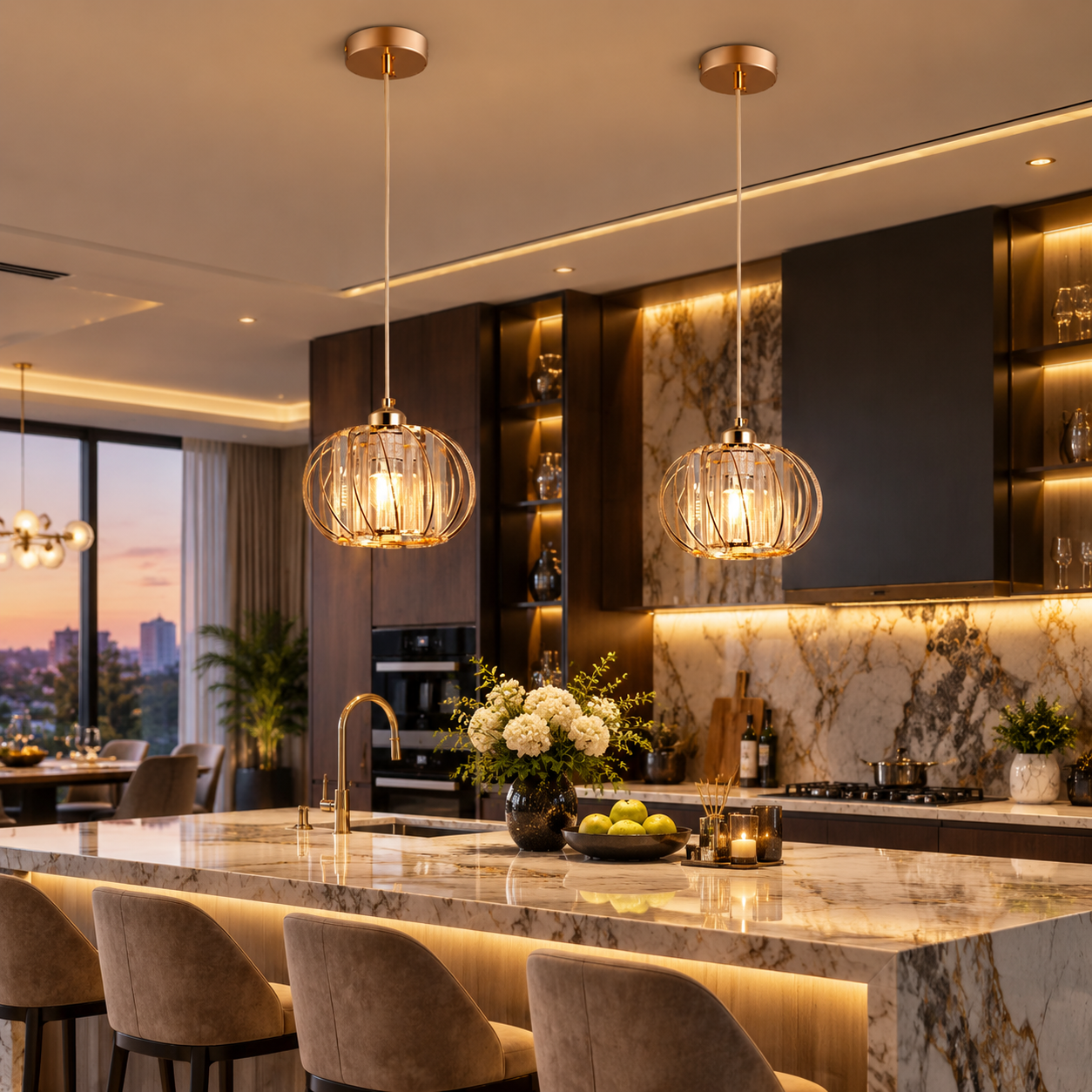 Crystal Lantern Pendant Light for Kitchen Island & Hallway