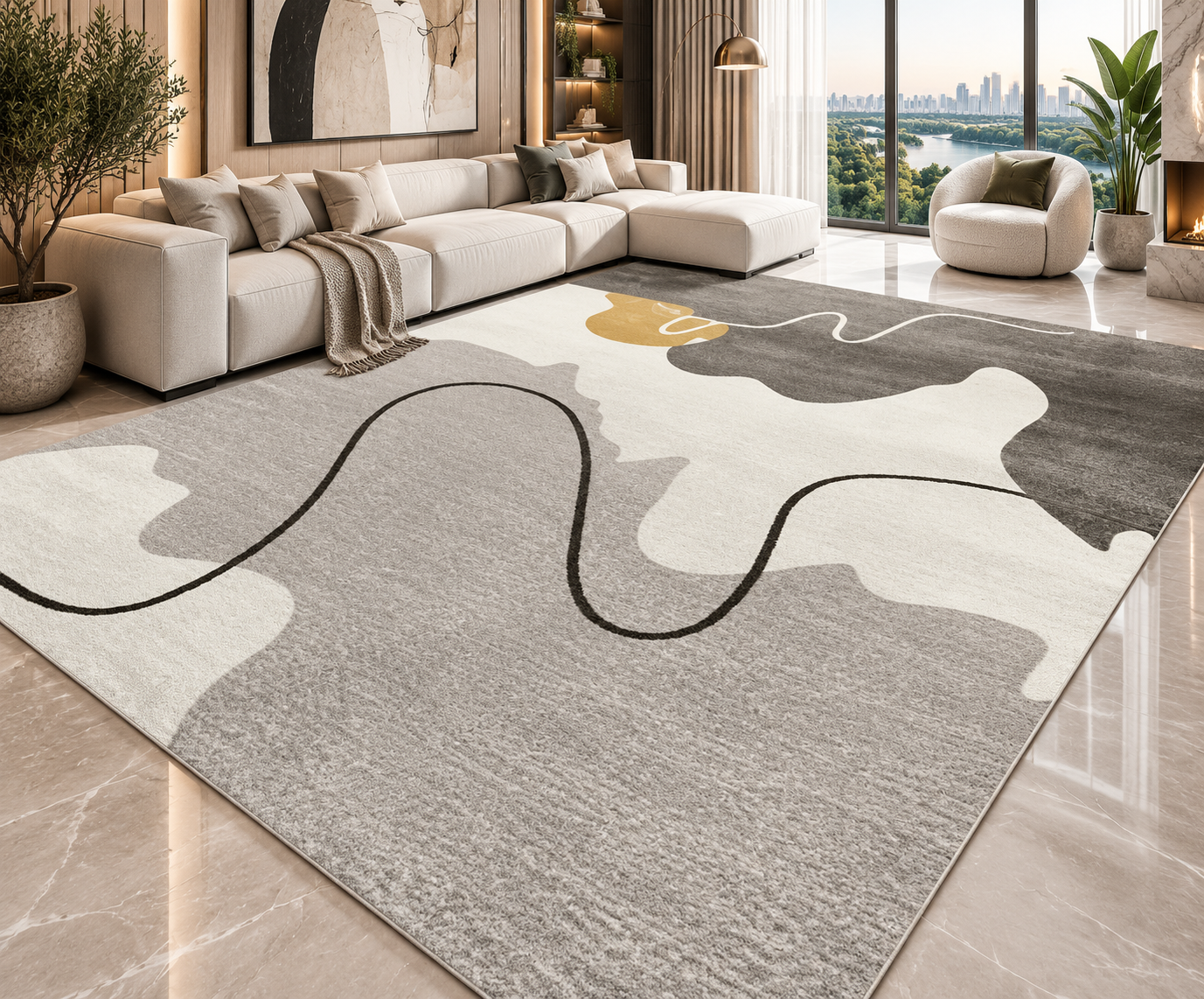 Modern Abstract Area Rug | Striped Wilton Carpet for Living Room, Bedroom & More