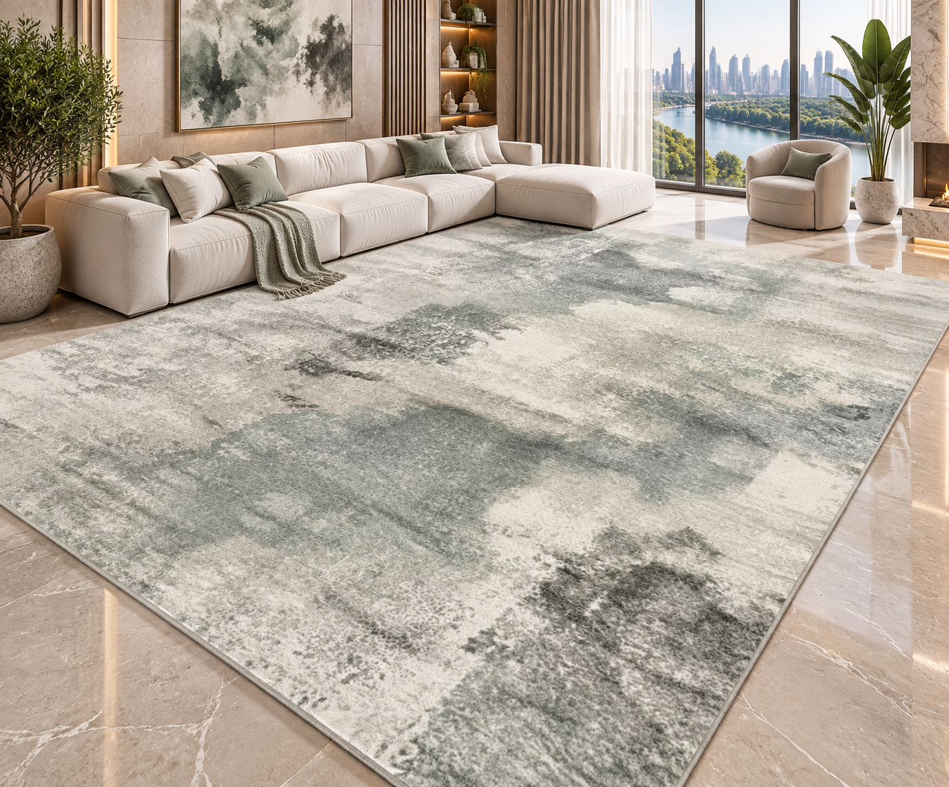 Modern Abstract Area Rug | Striped Wilton Carpet for Living Room, Bedroom & More