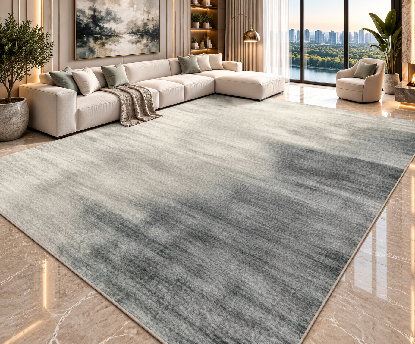 Modern Abstract Area Rug | Striped Wilton Carpet for Living Room, Bedroom & More