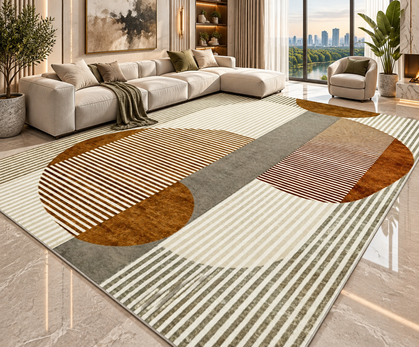 Modern Abstract Area Rug | Striped Wilton Carpet for Living Room, Bedroom & More