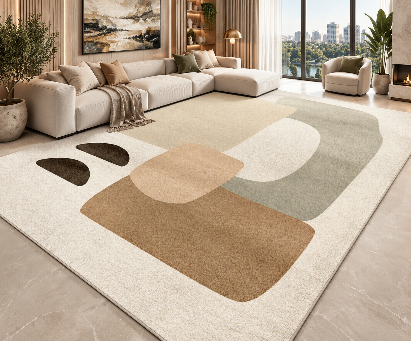 Modern Abstract Area Rug | Striped Wilton Carpet for Living Room, Bedroom & More