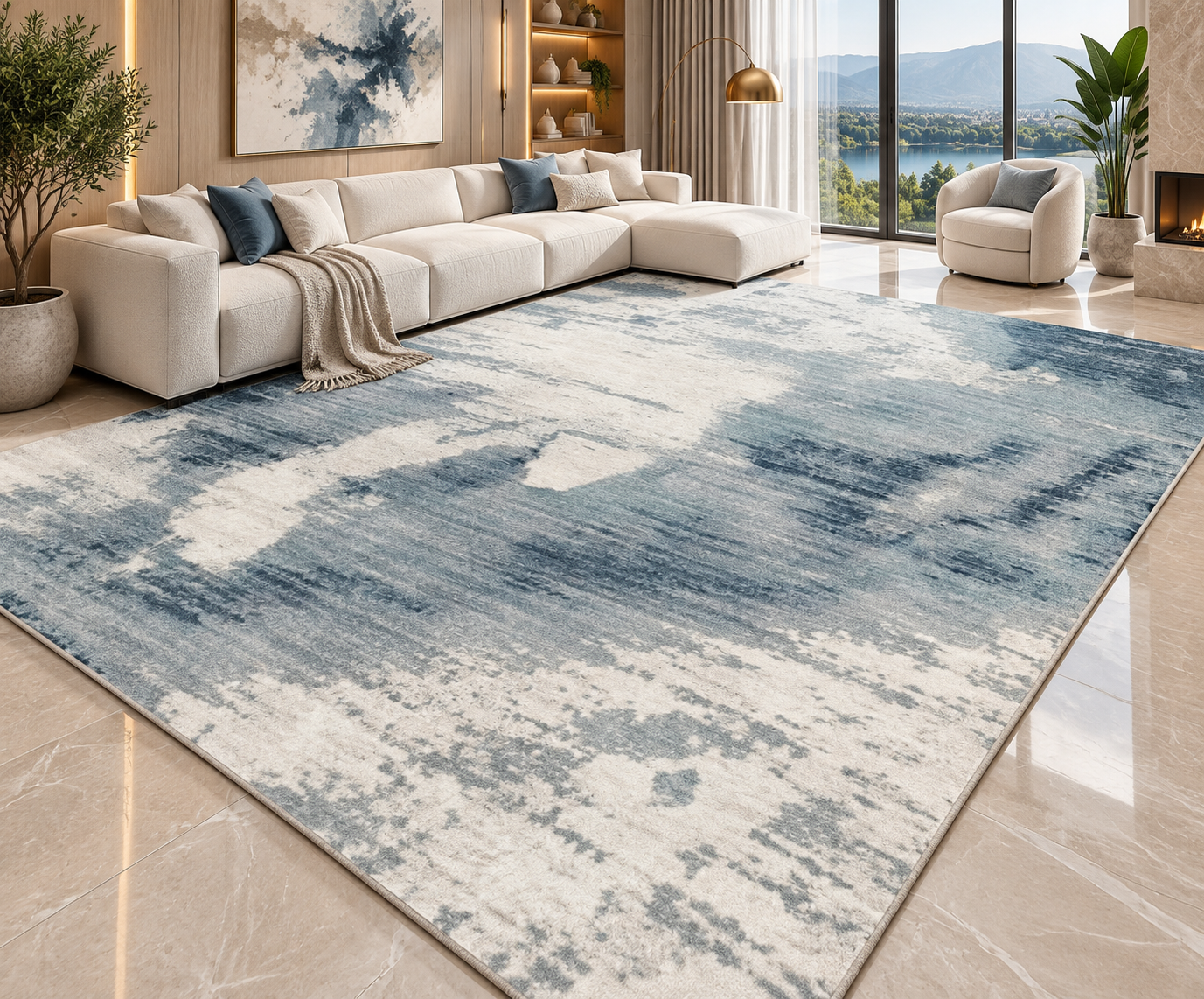 Modern Abstract Area Rug | Striped Wilton Carpet for Living Room, Bedroom & More